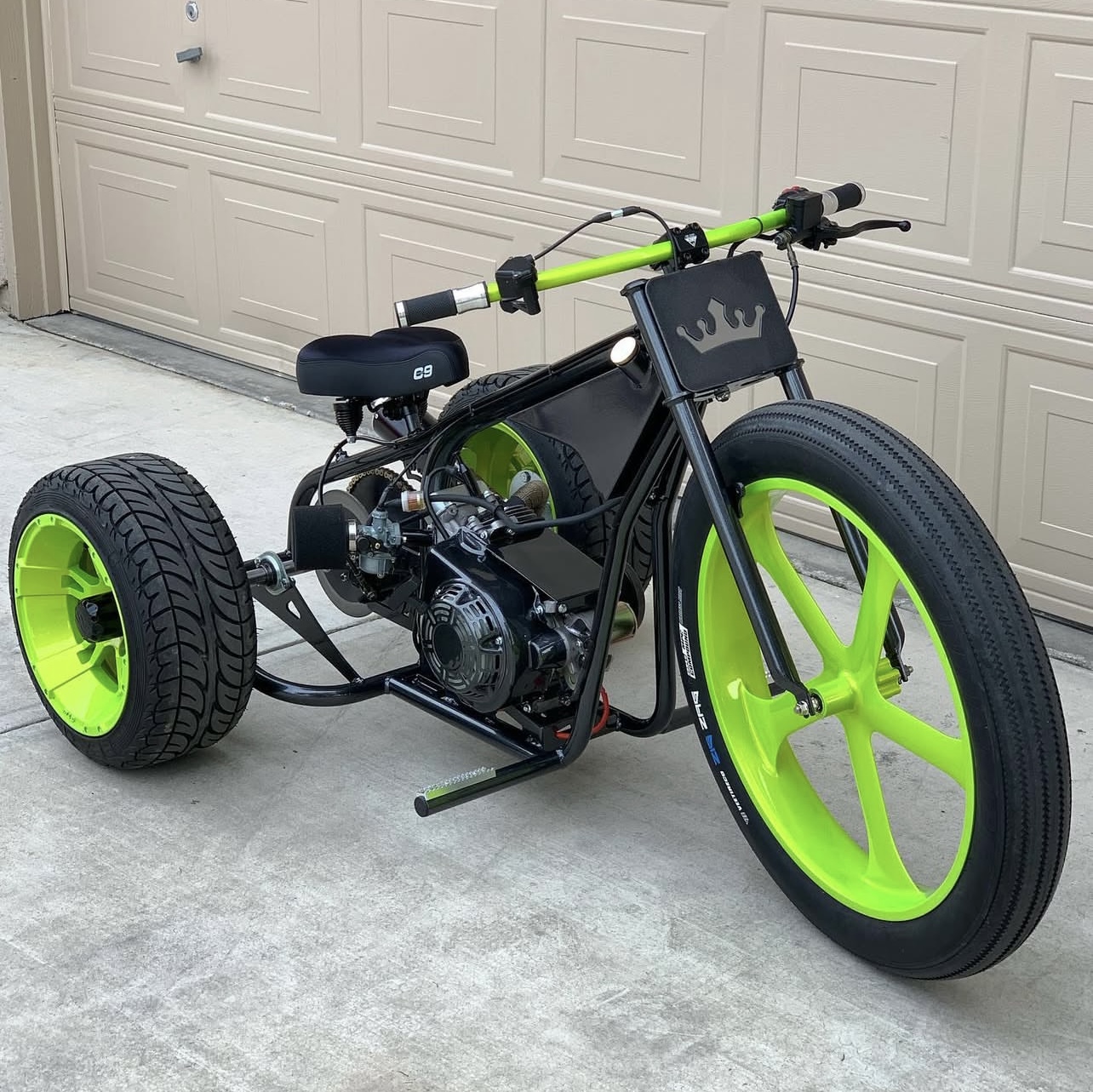 three big wheels mini trike engine type predator ghost 212cc, weighs limits 300lbs, top speed 50to 60mph